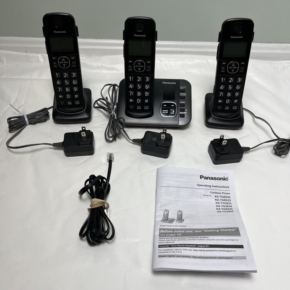 Panasonic KX-TGE630 Digital Answering Cordless‎ 3 Handset Phone System Machine